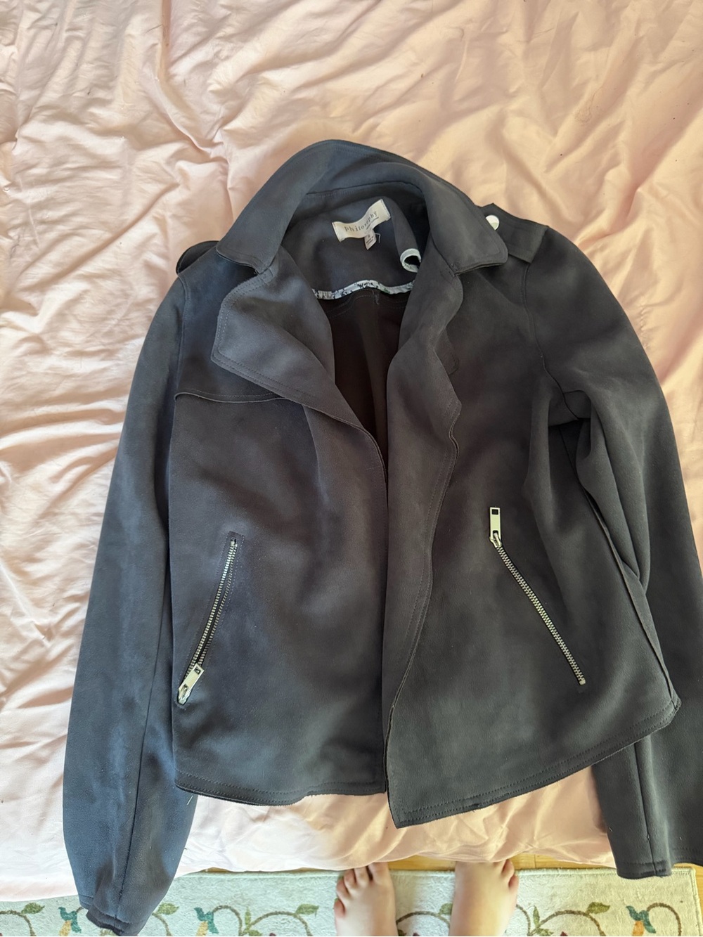 philosophy Suede Moto Jacket in Charcoal Gray - Women